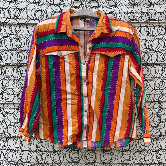 Vintage Tops - Vintage 90s Rodeo Desert Southwest Stripe Cowgirl Western Rodeo Shirt Volup 1X